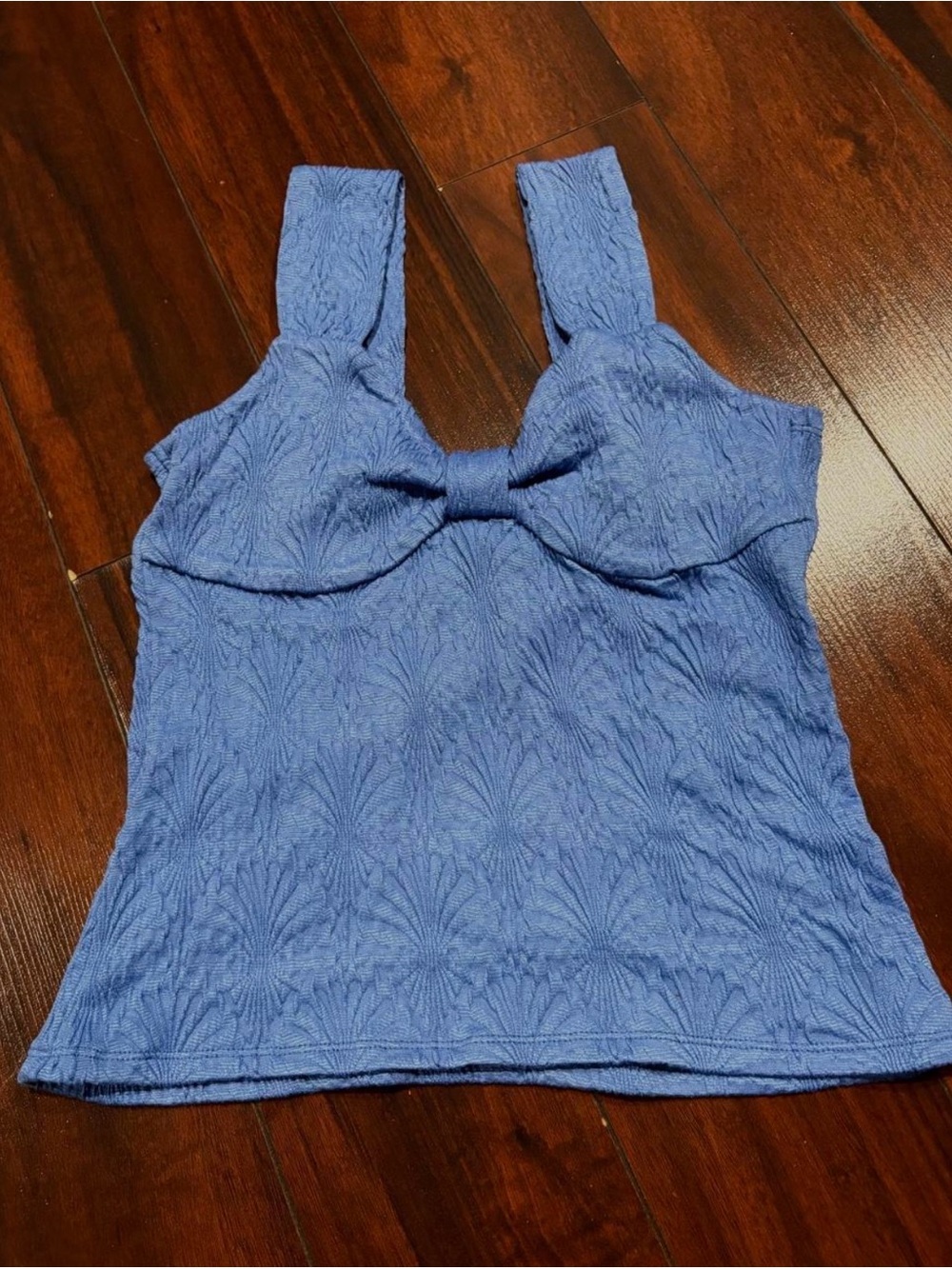 Blue Textured Shelf-Bust Camisole with Wide Straps